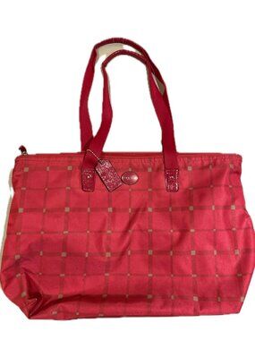 Coach Tote Hot Pink Plaid Zip Top